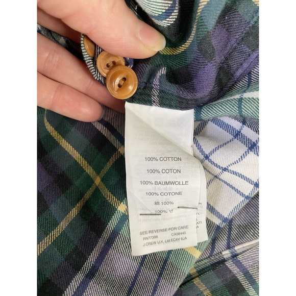 J Crew Flannel Womens Sz 6 Green White Blue Plaid Casual Long Sleeve Cozy Shirt - Picture 4 of 6